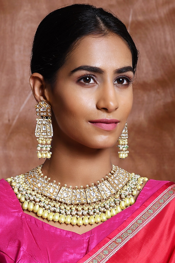 Gold Finish Pearl Necklace Set by Minaki at Pernia's Pop Up Shop