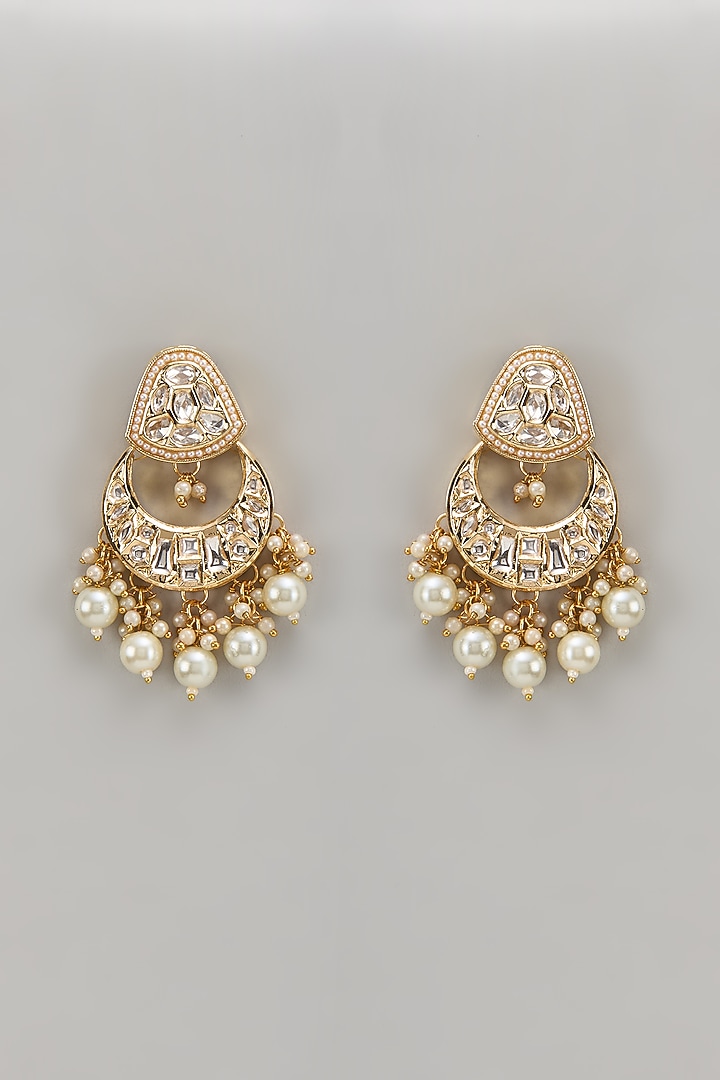 Gold Plated Kundan Polki & Pearl Chandbali Earrings by Minaki at Pernia's Pop Up Shop