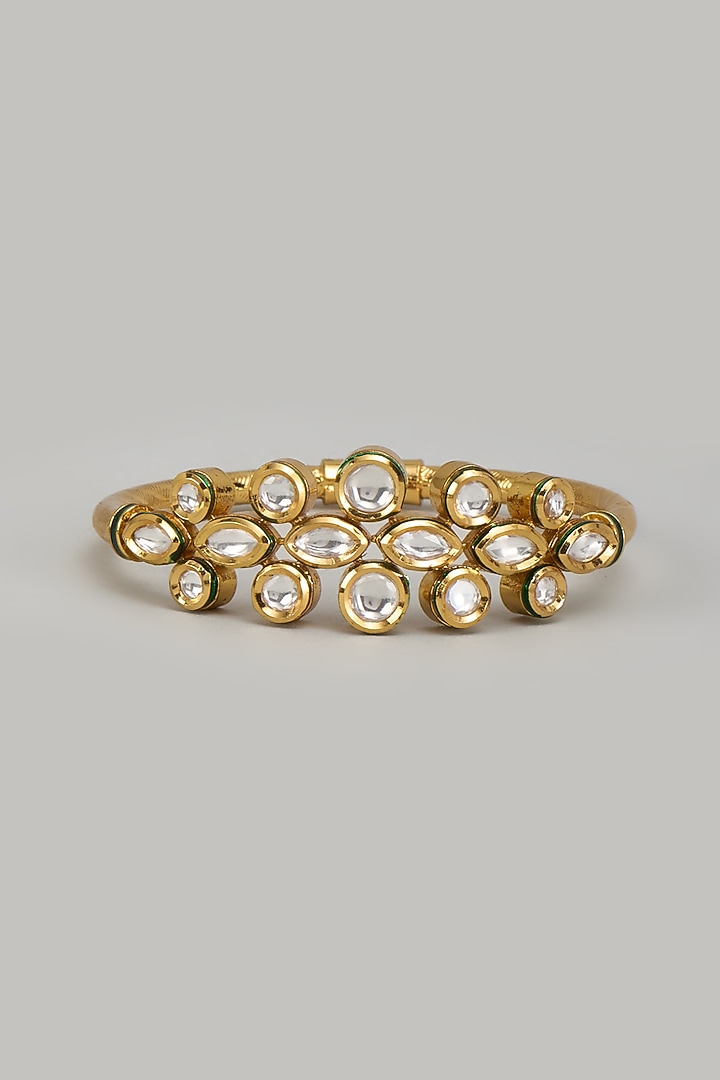 Gold Plated Kundan Polki Green Meenakari Bracelet by Minaki at Pernia's Pop Up Shop