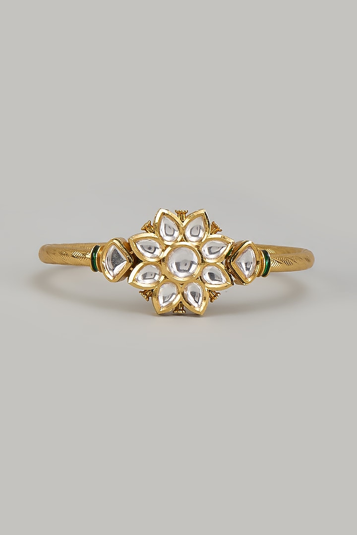 Gold Plated Kundan Polki Green Meenakari Floral Bracelet by Minaki at Pernia's Pop Up Shop