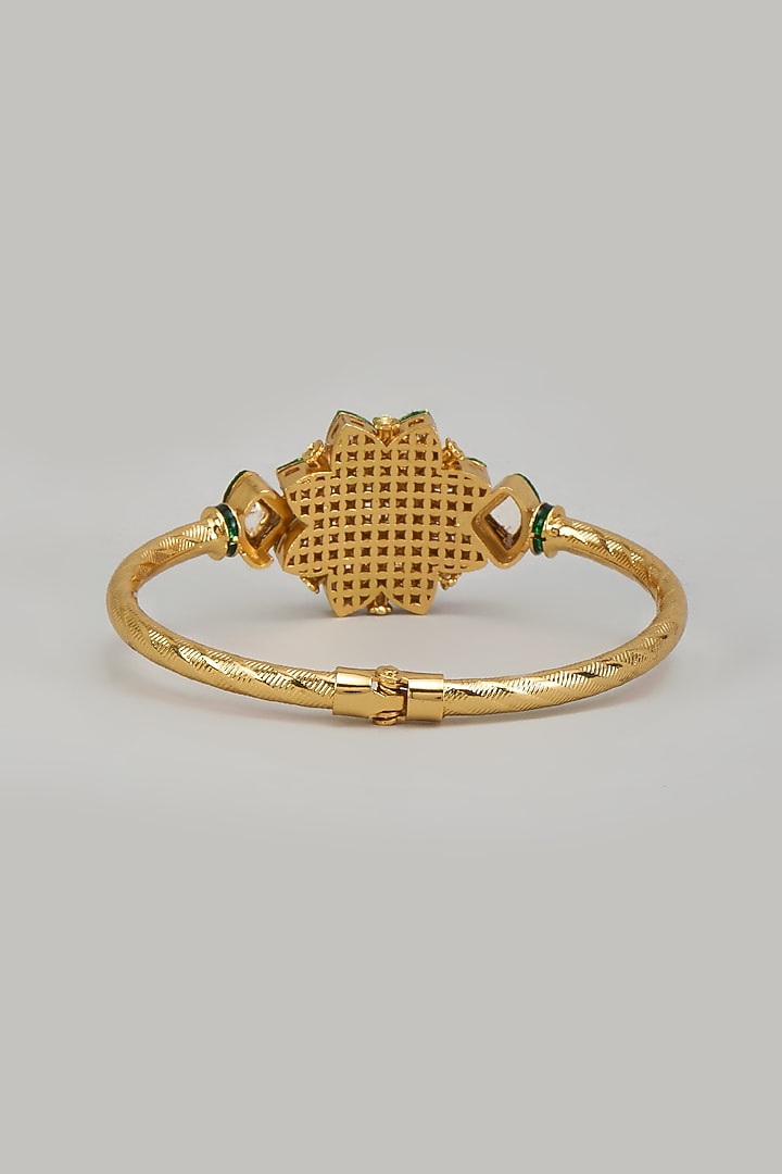 Gold Plated Kundan Polki Green Meenakari Floral Bracelet by Minaki at Pernia's Pop Up Shop
