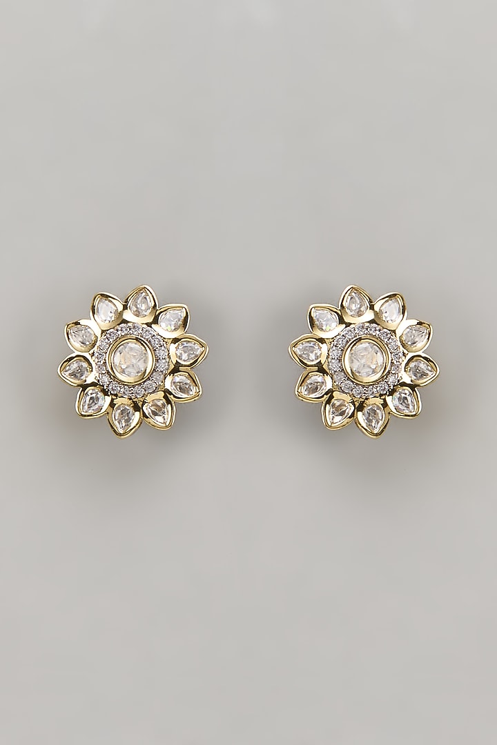 Two-Tone Finish Kundan Polki Stud Earrings by Minaki at Pernia's Pop Up Shop
