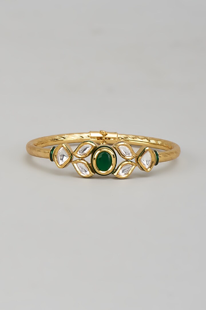 Gold Plated Kundan Polki & Emerald Stone Meenakari Bracelet by Minaki at Pernia's Pop Up Shop