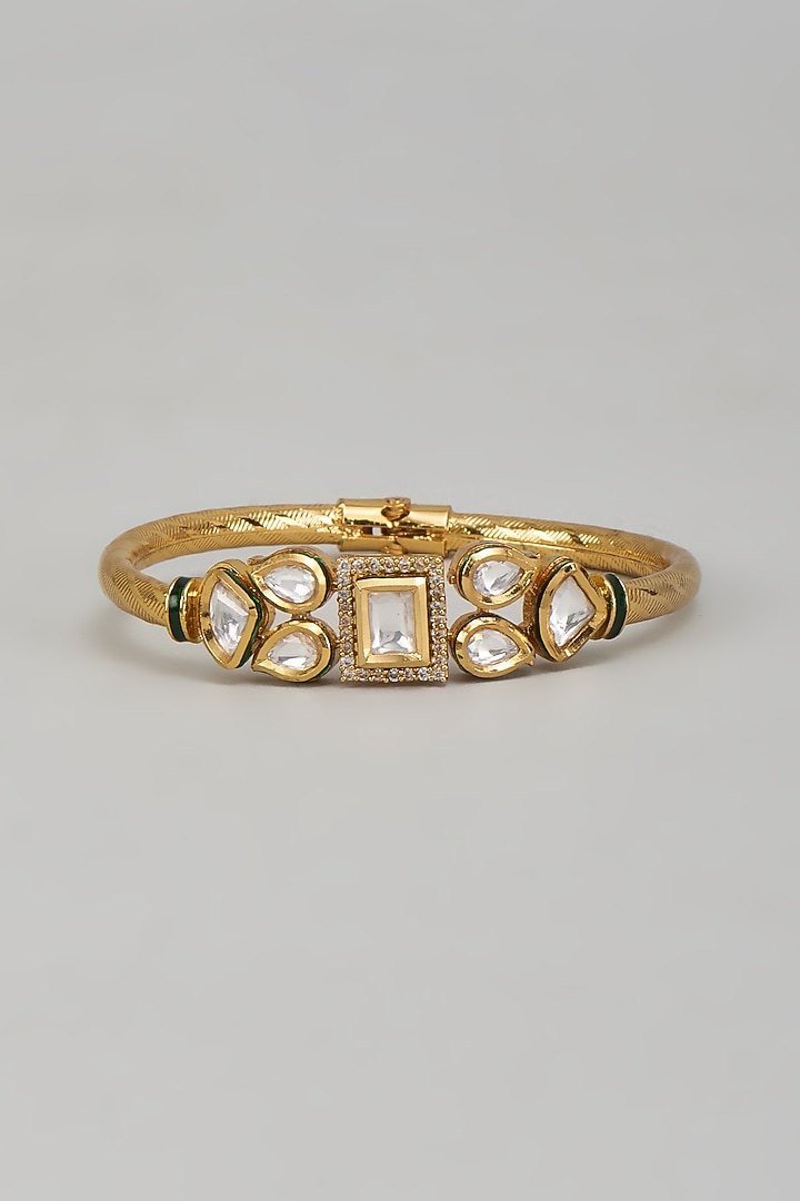Gold Plated Kundan Polki & Crystal Meenakari Bracelet by Minaki at Pernia's Pop Up Shop