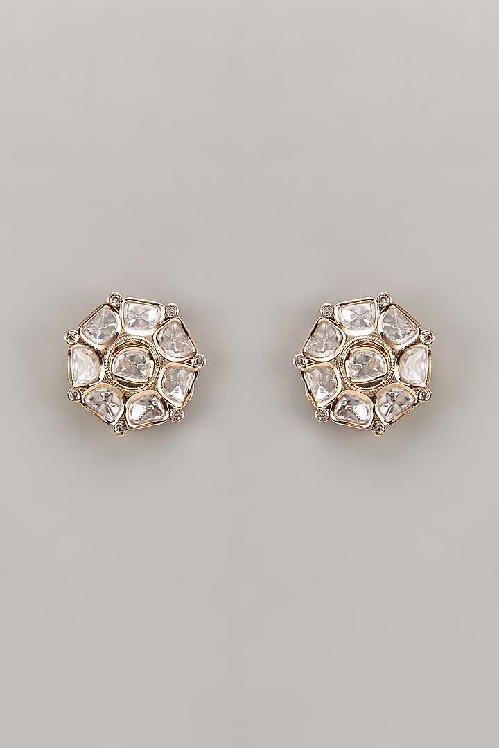Gold Plated Kundan Polki Stud Earrings by Minaki at Pernia's Pop Up Shop