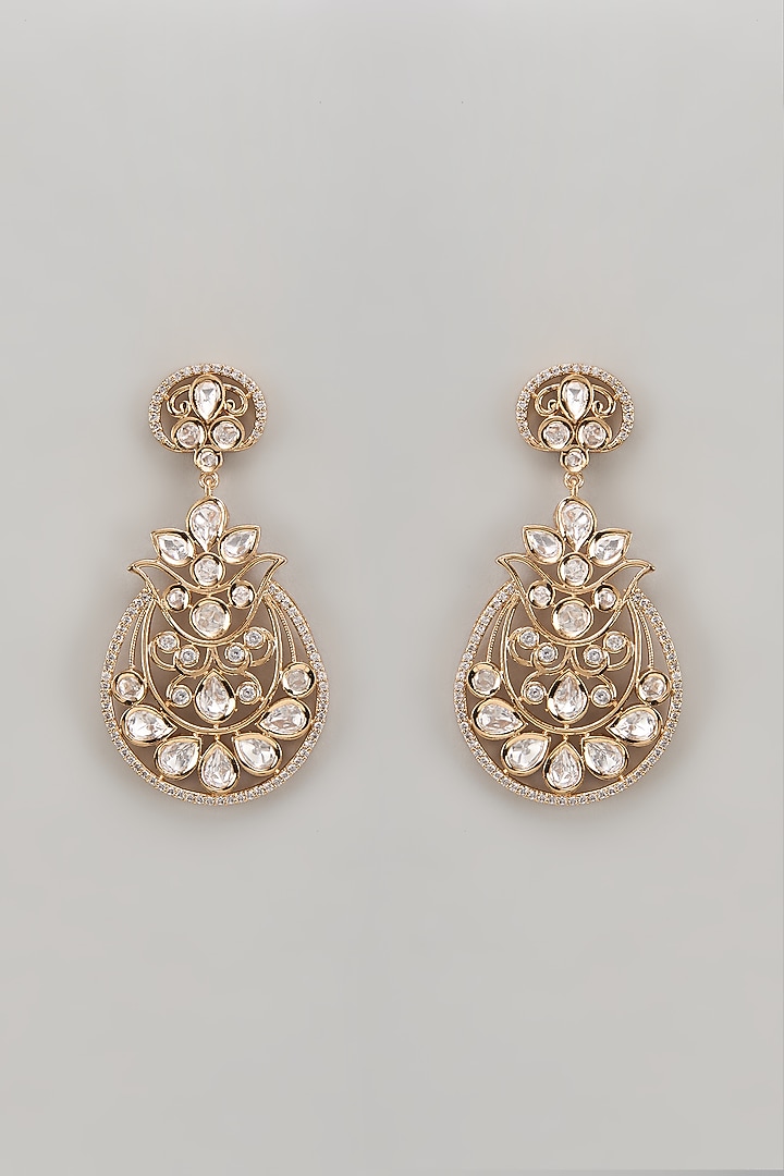 Gold Plated Kundan Polki & Crystal Dangler Earrings by Minaki at Pernia's Pop Up Shop