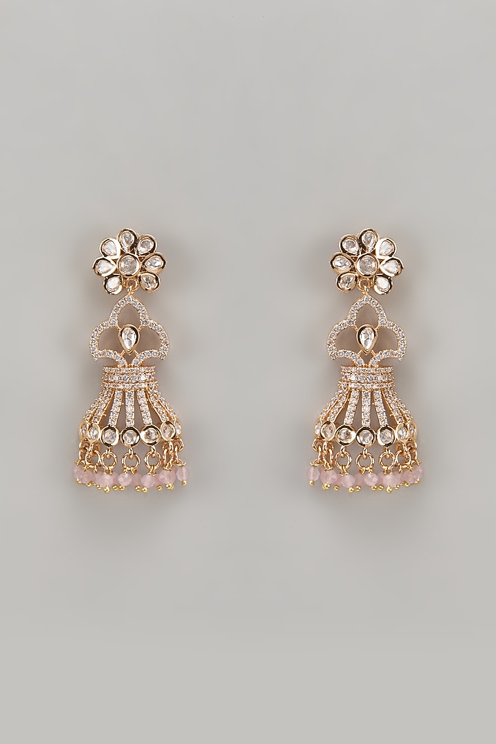 Gold Plated Kundan Polki & Pink Beaded Dangler Earrings by Minaki at Pernia's Pop Up Shop
