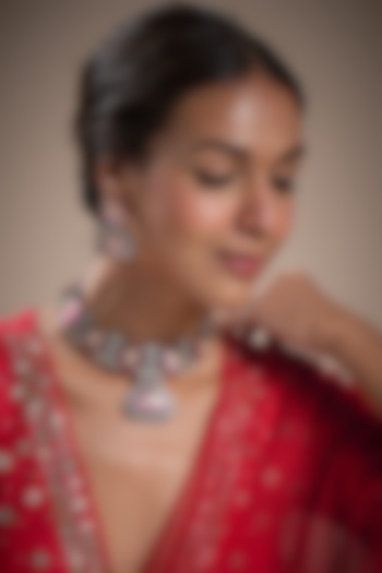 Two-Tone Finish Kundan Polki & Pink Stone Necklace Set by Minaki at Pernia's Pop Up Shop