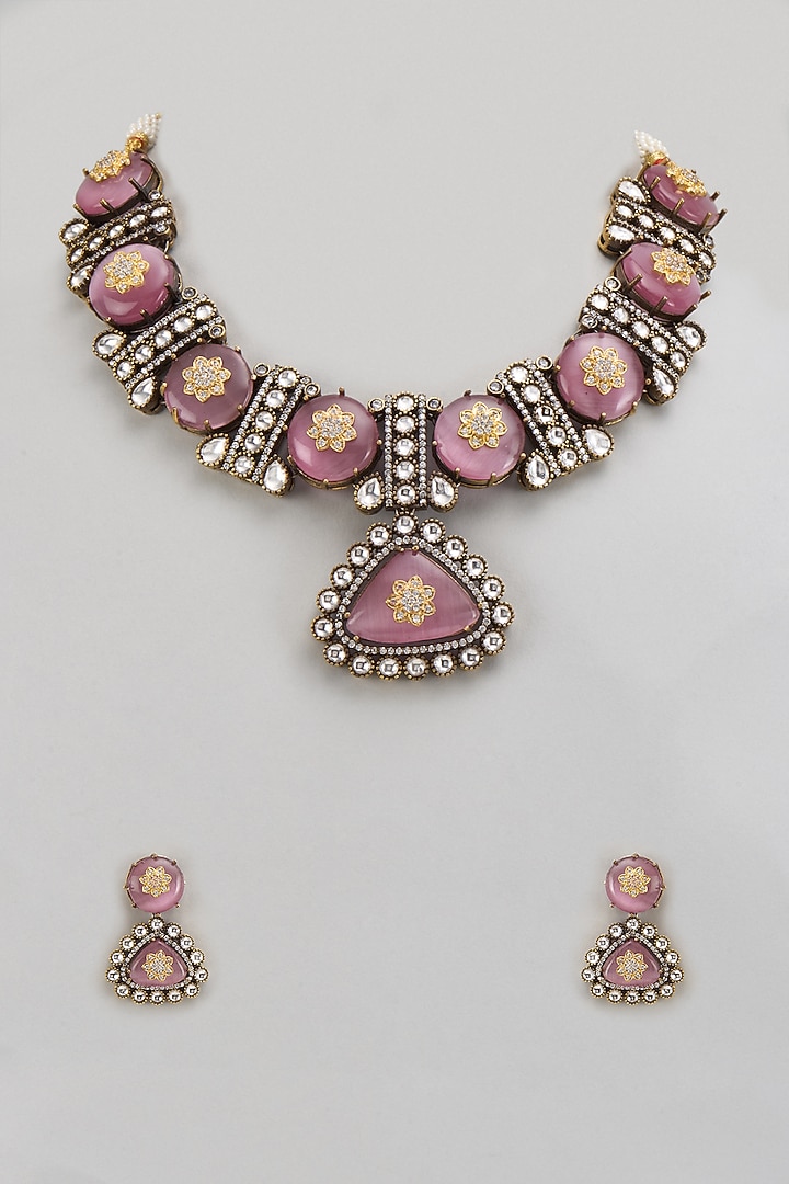Two-Tone Finish Kundan Polki & Pink Stone Necklace Set by Minaki at Pernia's Pop Up Shop