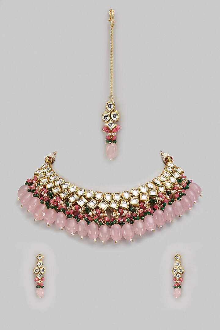 Gold Plated Kundan Polki & Beaded Necklace Set by Minaki at Pernia's Pop Up Shop