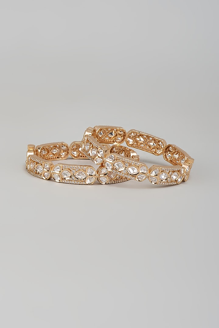 Gold Plated Kundan Polki Bracelets (Set Of 2) by Minaki at Pernia's Pop Up Shop