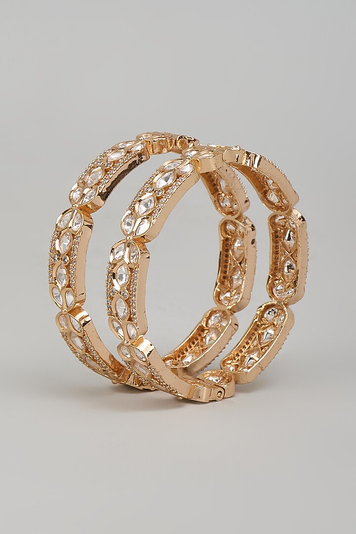 Gold Plated Kundan Polki Bracelets (Set Of 2) by Minaki at Pernia's Pop Up Shop