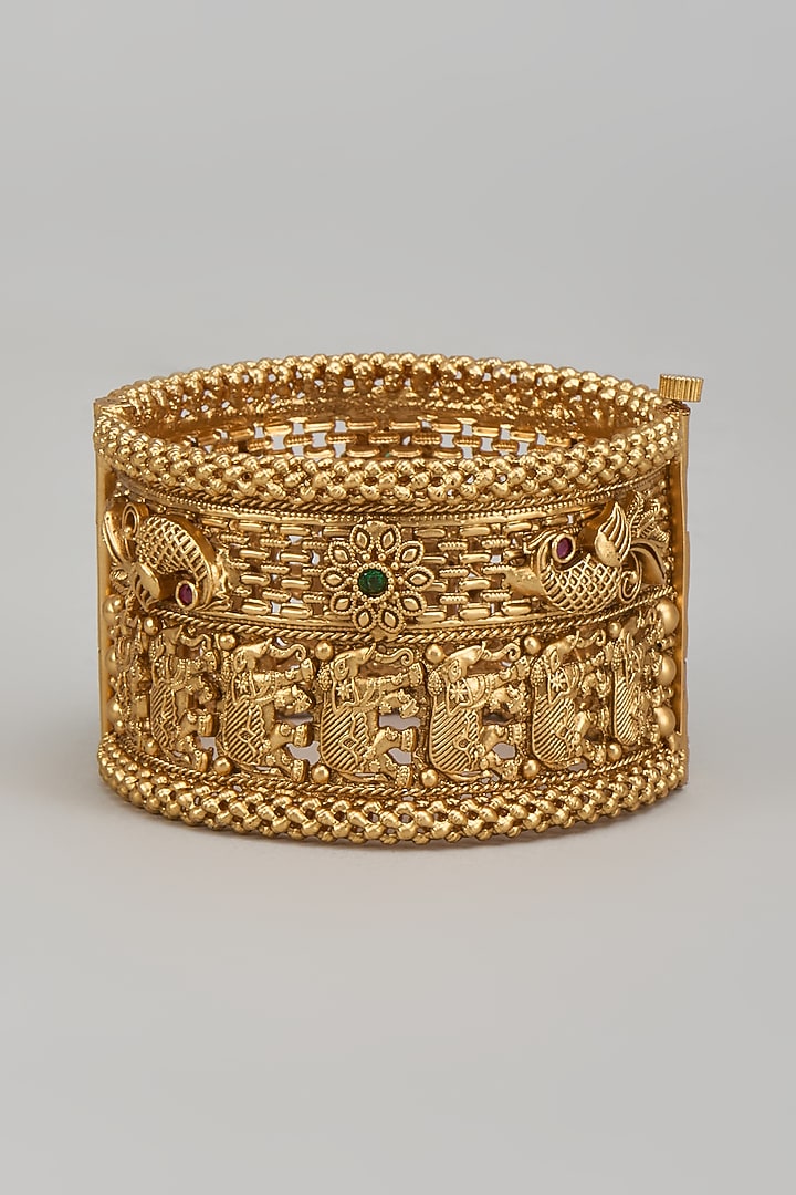Gold Finish Kemp Stone Temple Bracelet by Minaki at Pernia's Pop Up Shop