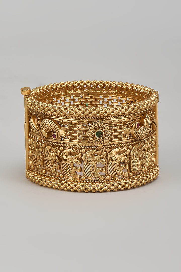 Gold Finish Kemp Stone Temple Bracelet by Minaki at Pernia's Pop Up Shop