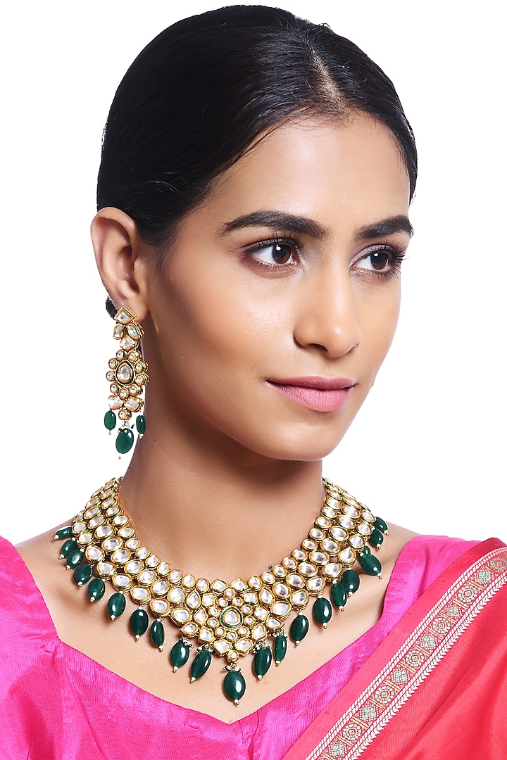 Gold Plated Kundans Necklace Set by Minaki at Pernia's Pop Up Shop