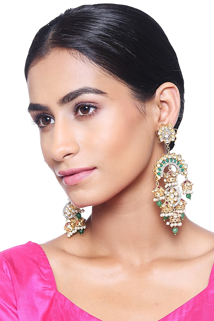 Gold Plated Crystals Earrings by Minaki
