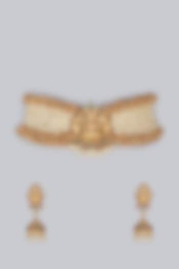 Gold Finish Pearl & Beaded Necklace Set by Minaki at Pernia's Pop Up Shop