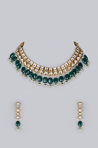 Gold Plated Kundan Polki Necklace Set by Minaki