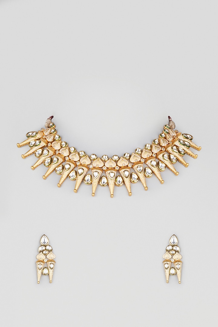 Gold Plated Kundan Polki Necklace Set by Minaki