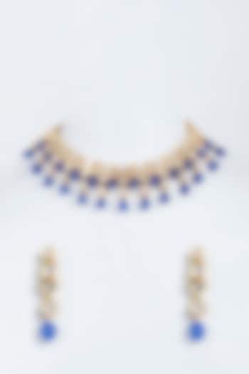 Gold Plated Sapphire Stone Necklace Set by Minaki at Pernia's Pop Up Shop