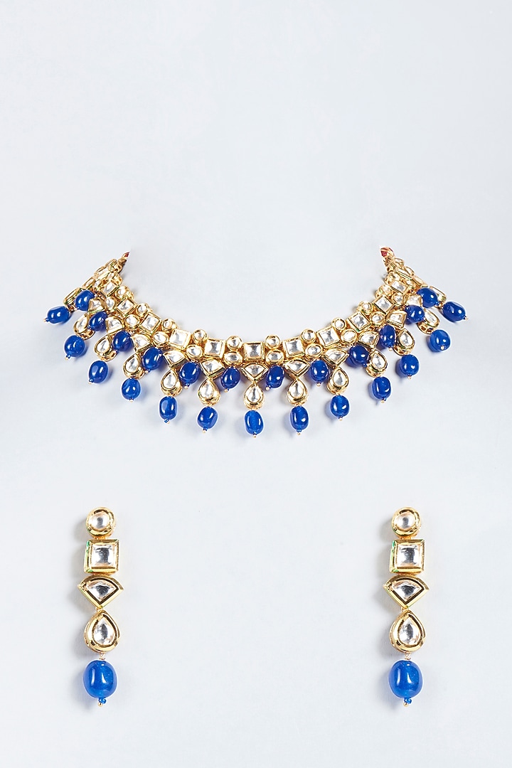 Gold Plated Sapphire Stone Necklace Set by Minaki at Pernia's Pop Up Shop