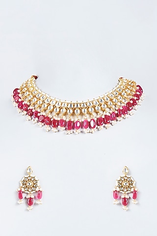 Gold Plated Beaded Necklace Set by Minaki