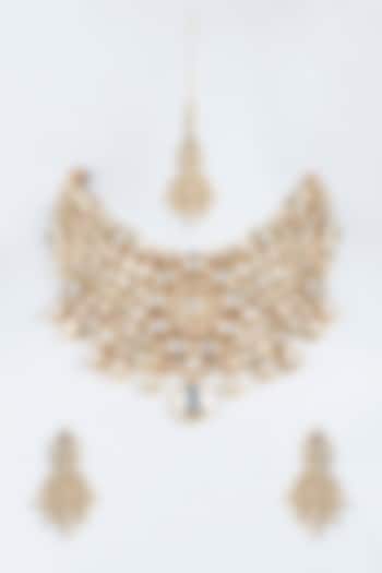 Gold Plated Zircons Necklace Set by Minaki