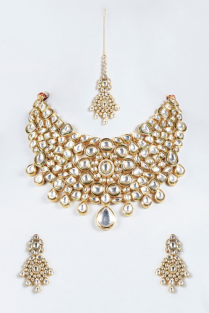 Gold Plated Zircons Necklace Set by Minaki