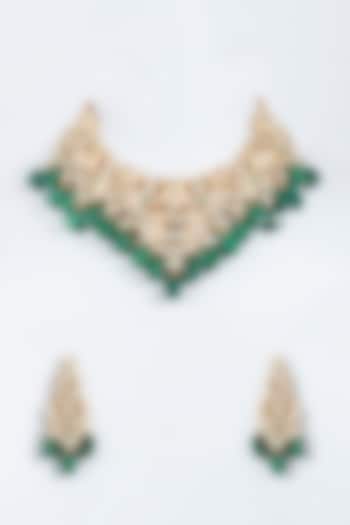 Gold Plated Agate & Emerald Beaded Necklace Set by Minaki at Pernia's Pop Up Shop