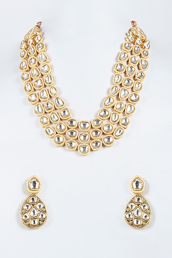 Gold Plated Shell Pearl Layered Necklace Set by Minaki