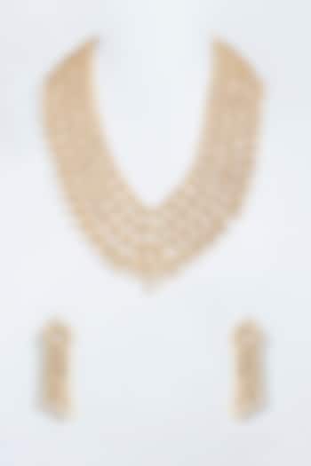 Gold Plated Kundan Polki Layered Necklace Set by Minaki