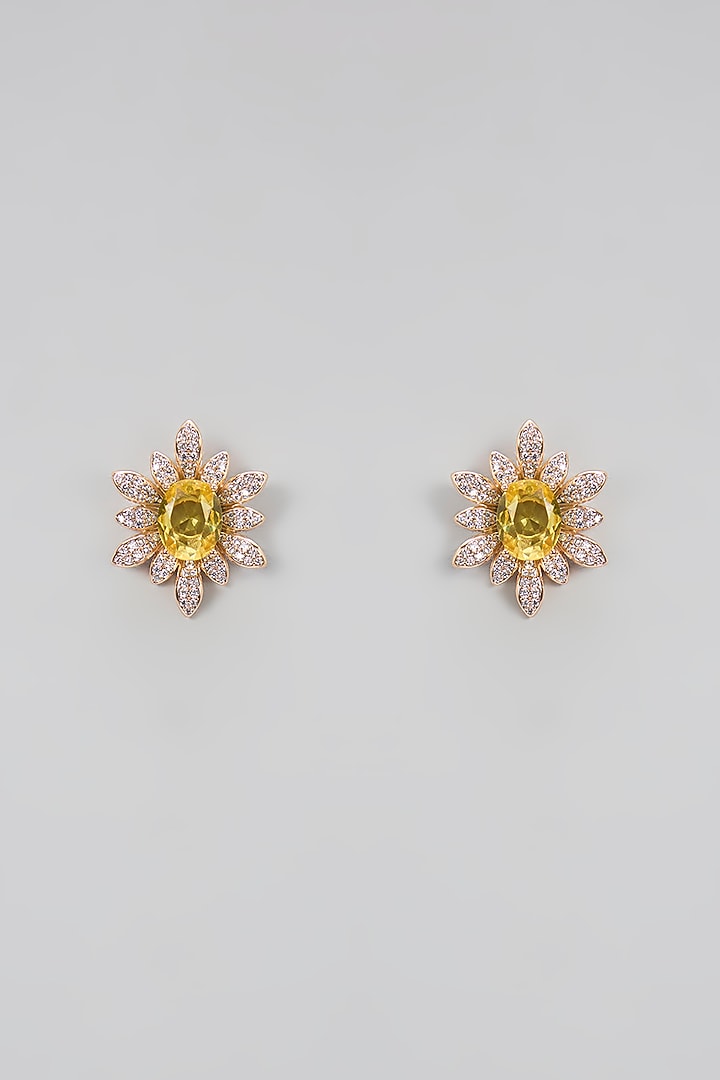 Gold Plated Yellow Cubic Zirconia Stud Earrings by Minaki at Pernia's Pop Up Shop