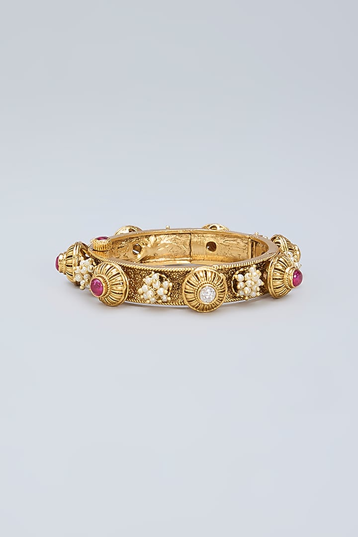 Gold Plated Kemp Stone & Pearl Kada by Minaki at Pernia's Pop Up Shop