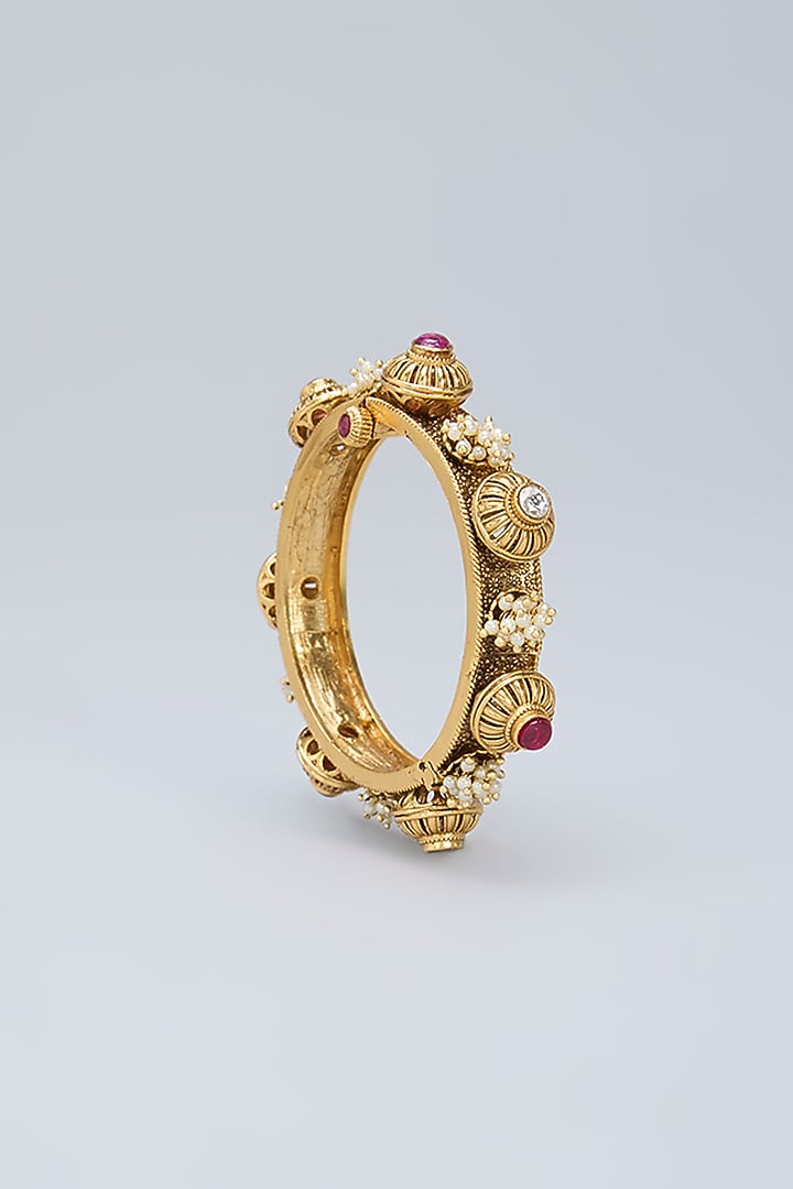 Gold Plated Kemp Stone & Pearl Kada by Minaki at Pernia's Pop Up Shop