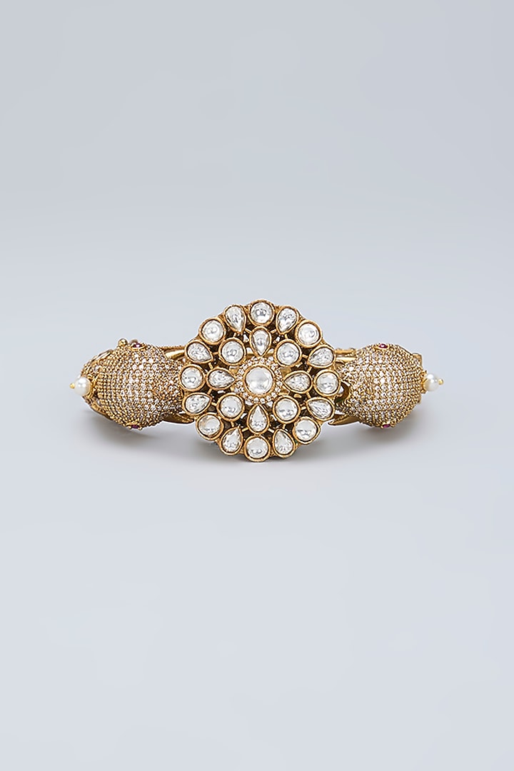 Gold Plated Kundan Polki & Crystal Blue Meenakari Ganesha Bracelet by Minaki at Pernia's Pop Up Shop