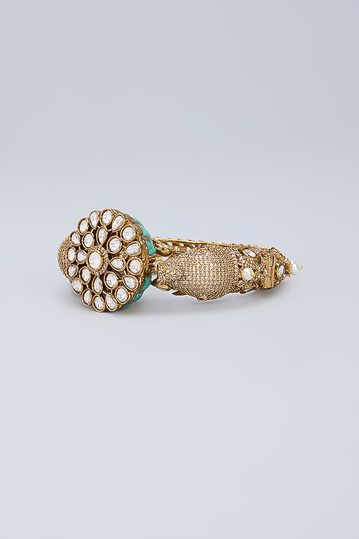 Gold Plated Kundan Polki & Crystal Blue Meenakari Ganesha Bracelet by Minaki at Pernia's Pop Up Shop