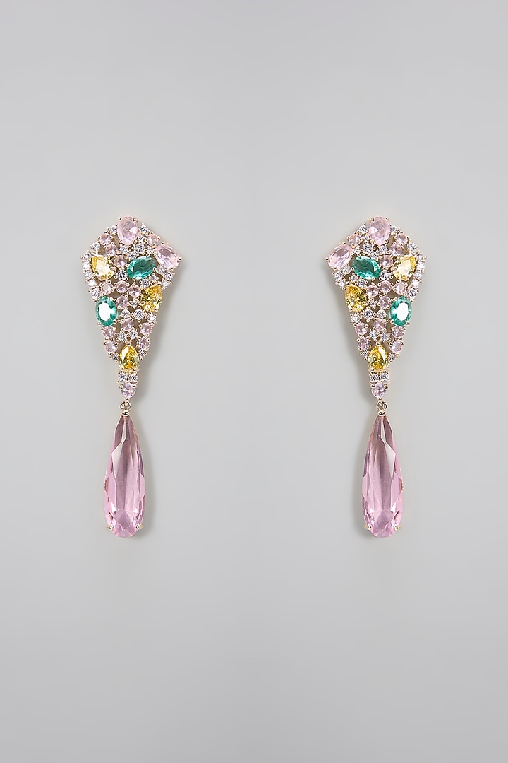 Gold Plated Cubic Zirconia Dangler Earrings by Minaki at Pernia's Pop Up Shop