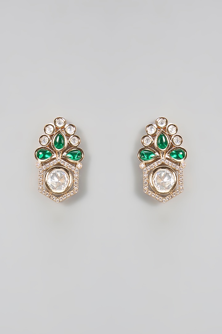 Gold Plated Kundan Polki & Emerald Stone Dangler Earrings by Minaki at Pernia's Pop Up Shop