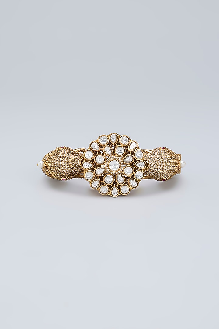 Gold Plated Kundan Polki & Crystal Grey Meenakari Ganesha Bracelet by Minaki at Pernia's Pop Up Shop
