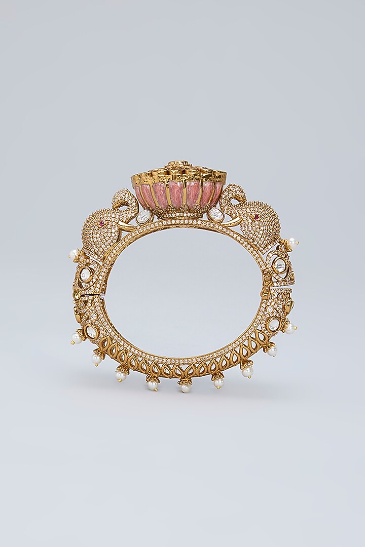 Gold Plated Kundan Polki & Crystal Grey Meenakari Ganesha Bracelet by Minaki at Pernia's Pop Up Shop