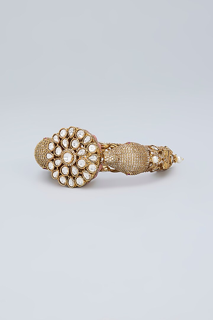 Gold Plated Kundan Polki & Crystal Grey Meenakari Ganesha Bracelet by Minaki at Pernia's Pop Up Shop