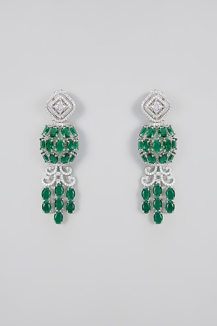 White Gold Finish Green Cubic Zirconia Layered Necklace Set by Minaki at Pernia's Pop Up Shop