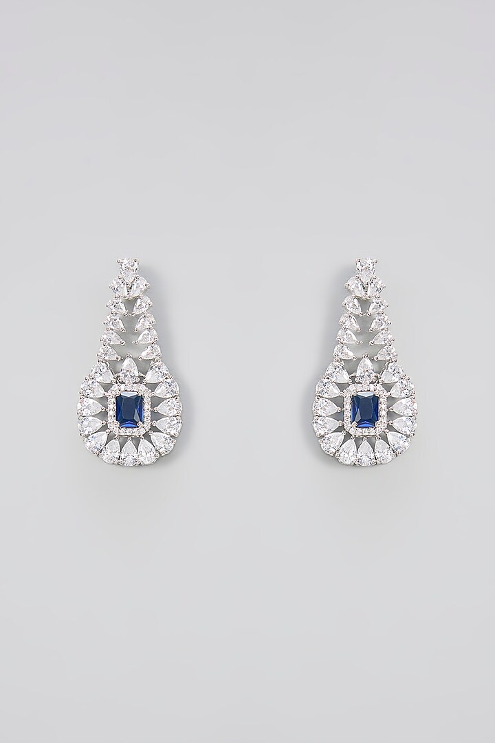 White Gold Finish Blue Cubic Zirconia Long Necklace Set by Minaki at Pernia's Pop Up Shop