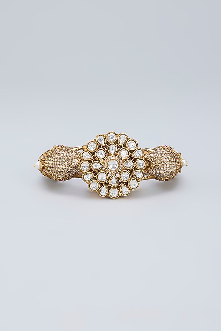 Gold Plated Kundan Polki & Crystal Mint Meenakari Ganesha Bracelet by Minaki at Pernia's Pop Up Shop