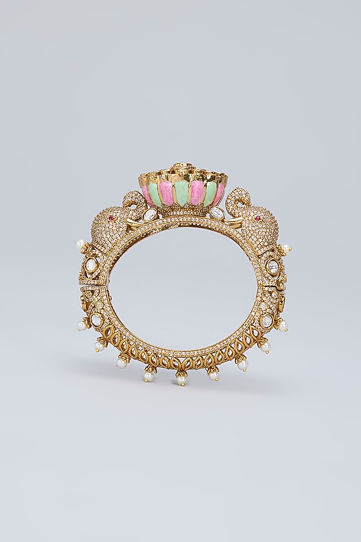 Gold Plated Kundan Polki & Crystal Mint Meenakari Ganesha Bracelet by Minaki at Pernia's Pop Up Shop