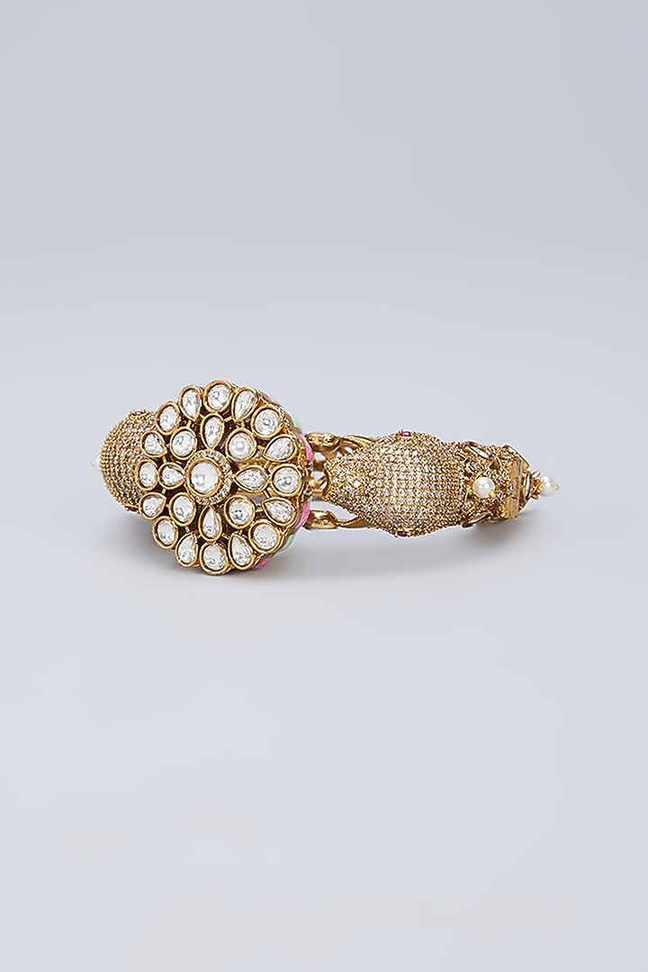 Gold Plated Kundan Polki & Crystal Mint Meenakari Ganesha Bracelet by Minaki at Pernia's Pop Up Shop