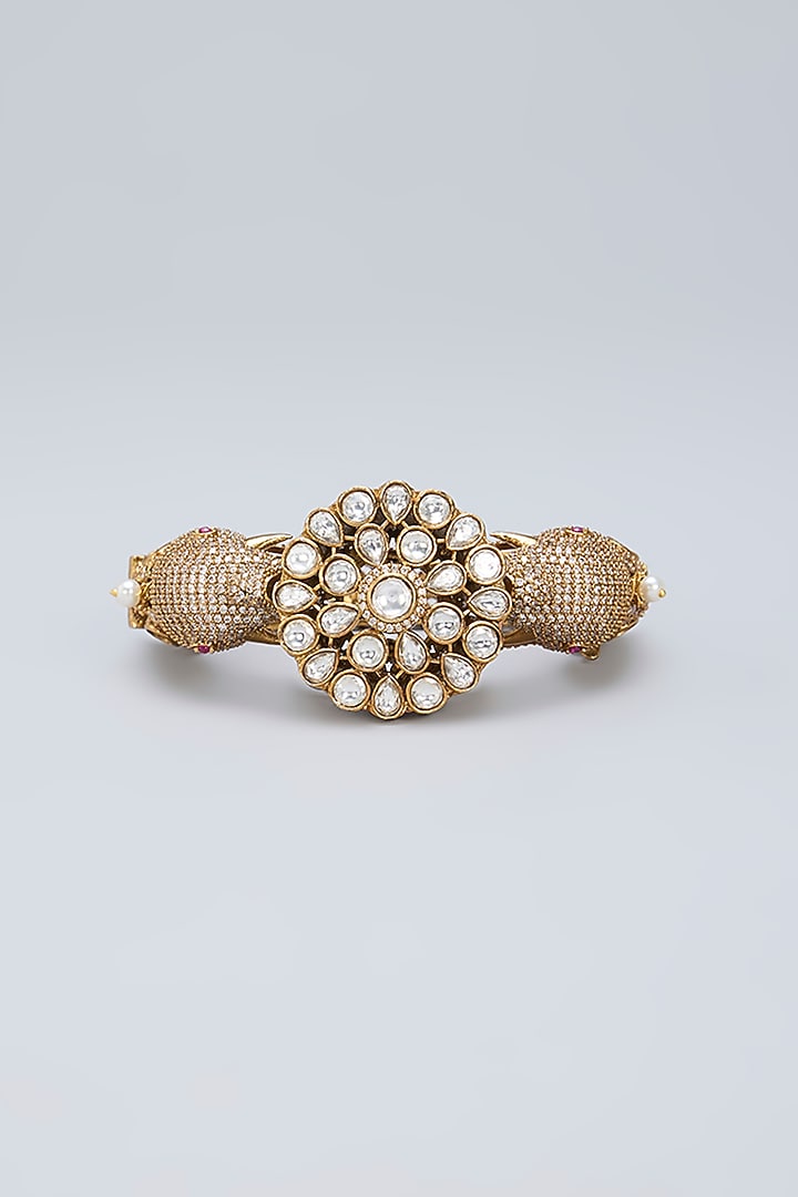 Gold Plated Kundan Polki & Crystal Green Meenakari Ganesha Bracelet by Minaki at Pernia's Pop Up Shop