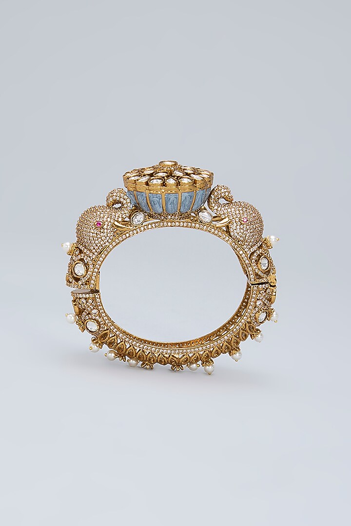 Gold Plated Kundan Polki & Crystal Green Meenakari Ganesha Bracelet by Minaki at Pernia's Pop Up Shop