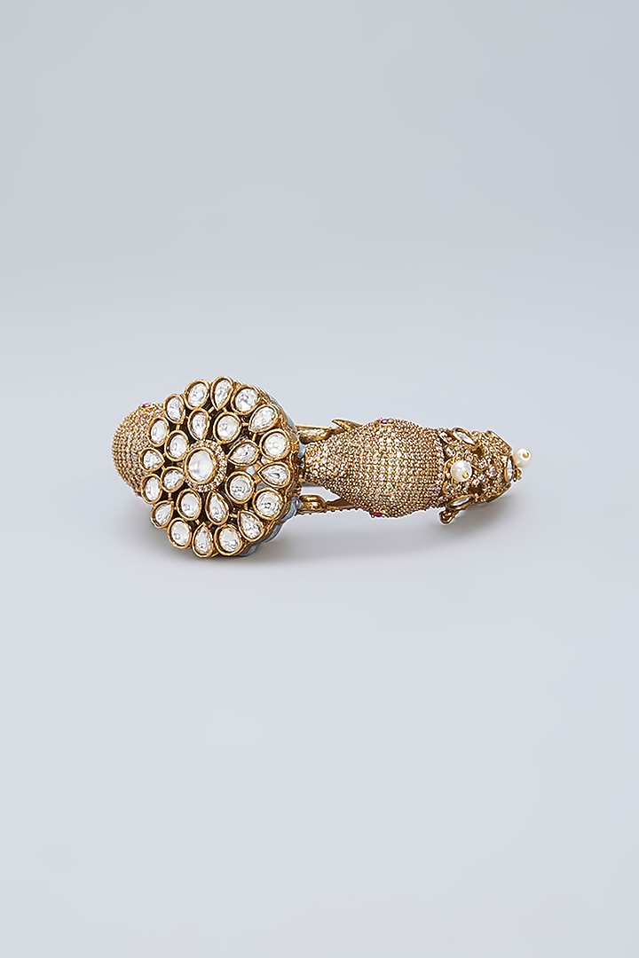 Gold Plated Kundan Polki & Crystal Green Meenakari Ganesha Bracelet by Minaki at Pernia's Pop Up Shop