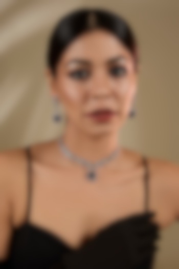 White Gold Finish Blue Cubic Zirconia Necklace Set by Minaki at Pernia's Pop Up Shop